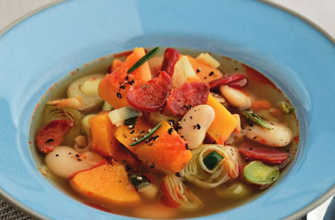 Squash, leek and butter bean stew